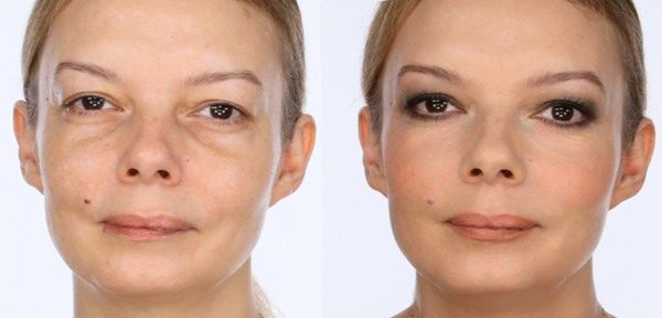 Лицо до и после макияжа