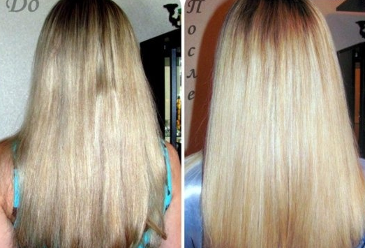 Волосы девушки до и после пирофореза