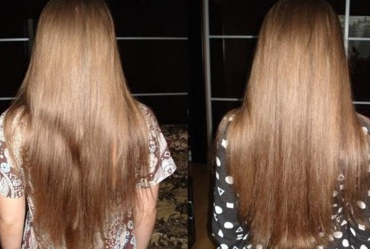 Волосы девушки до и после проведения пирофореза